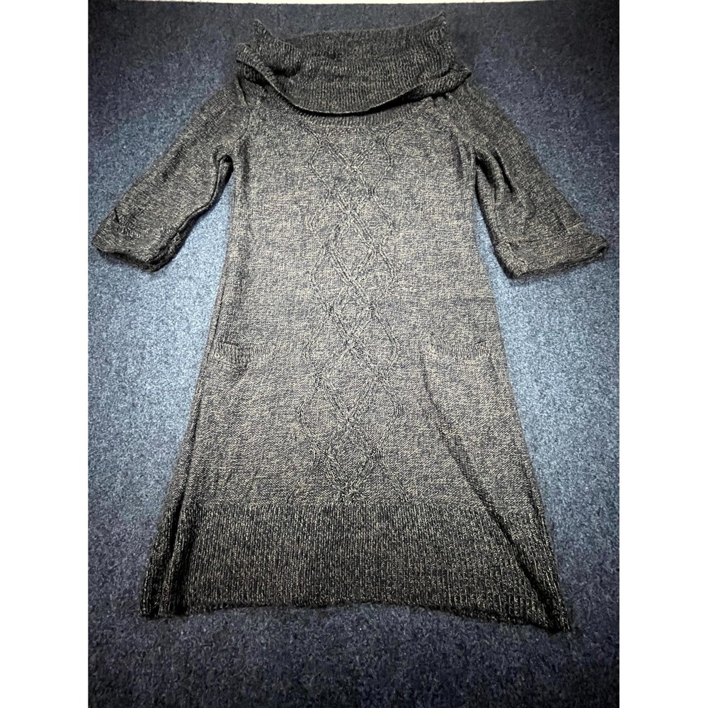 Pink Rose Sweater Dress Womens XL Brown Cable Knit Cowl Neck Tunic Pockets